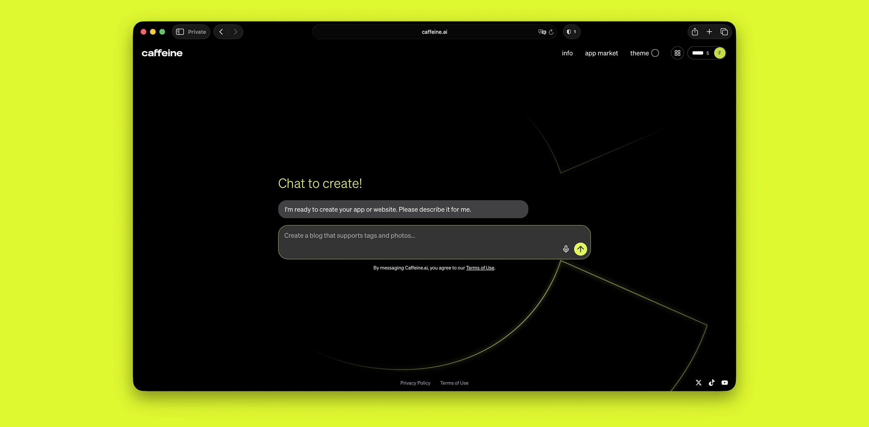 The Caffeine app — a chat-based interface for building software.