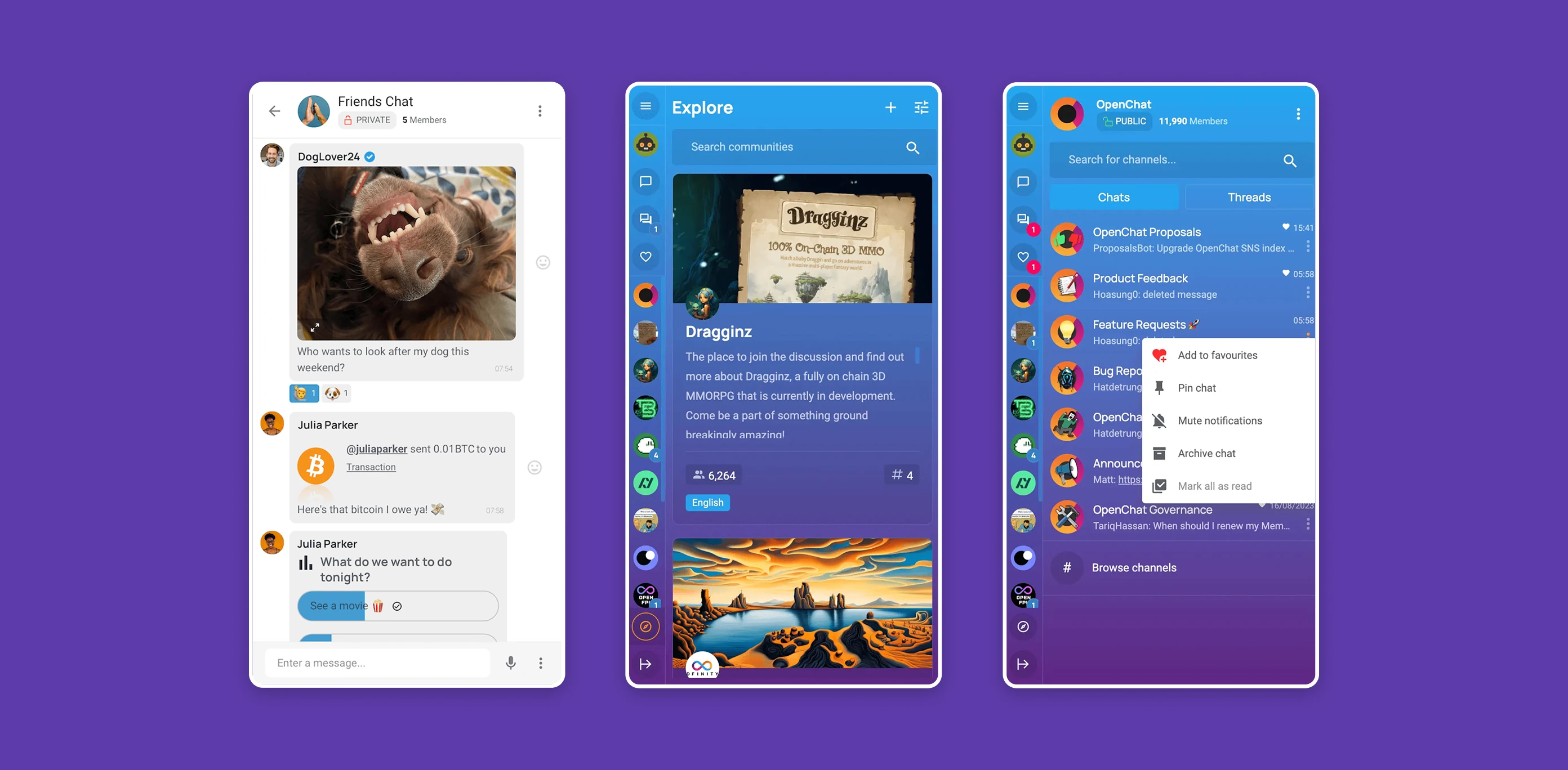 OpenChat — a real-time messaging app running entirely on the Internet Computer.